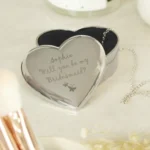 Personalised Any Message Butterflies Motif Heart Shaped Silver Nickel Plated Trinket Box