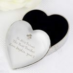 Personalised Any Message Flower Motif Heart Shaped Silver Nickel Plated Trinket Box