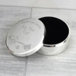 Personalised Any Message Train Motif ‘My First Curl’ Round Silver Finish Trinket Box - Image 3