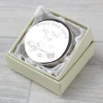 Personalised Any Message Train Motif ‘My First Curl’ Round Silver Finish Trinket Box - Image 2