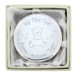 Personalised Any Message Teddy Motif ‘My First Curl’ Round Silver Finish Trinket Box - Image 5