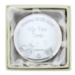 Personalised Any Message Train Motif 'My First Tooth' Silver Finish Trinket Box - Image 5