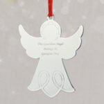 Personalised Any Message Angel Shaped Silver Metal Christmas Tree Decoration