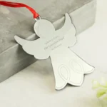 Personalised Any Message Angel Shaped Silver Metal Christmas Tree Decoration - Image 3