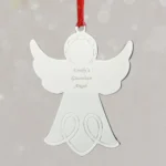 Personalised Any Message Angel Shaped Silver Metal Christmas Tree Decoration