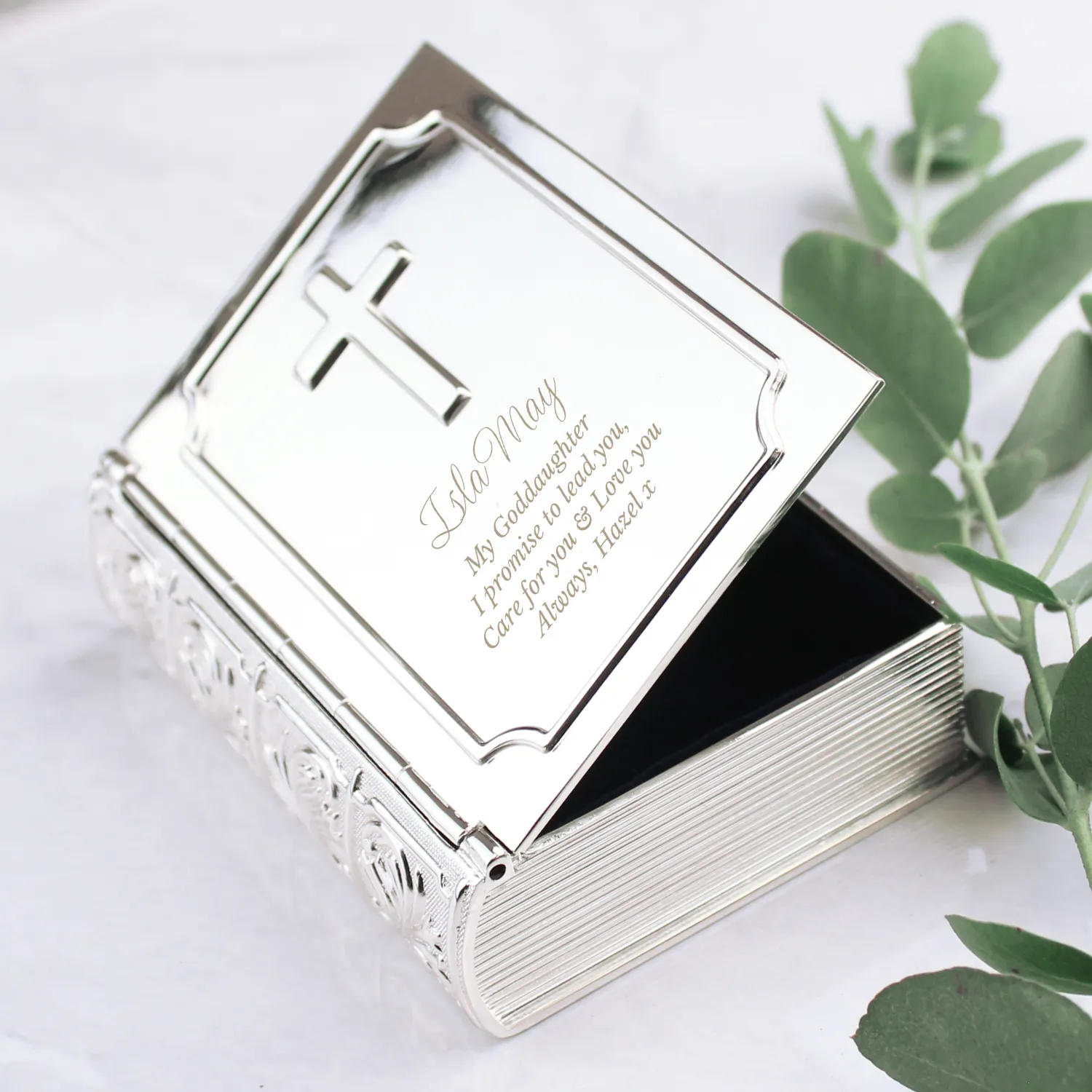 P0102F01 Personalised Any Message Silver Finish Bible Trinket Box Personalised Any Message Silver Finish Bible Trinket Box - Image 1