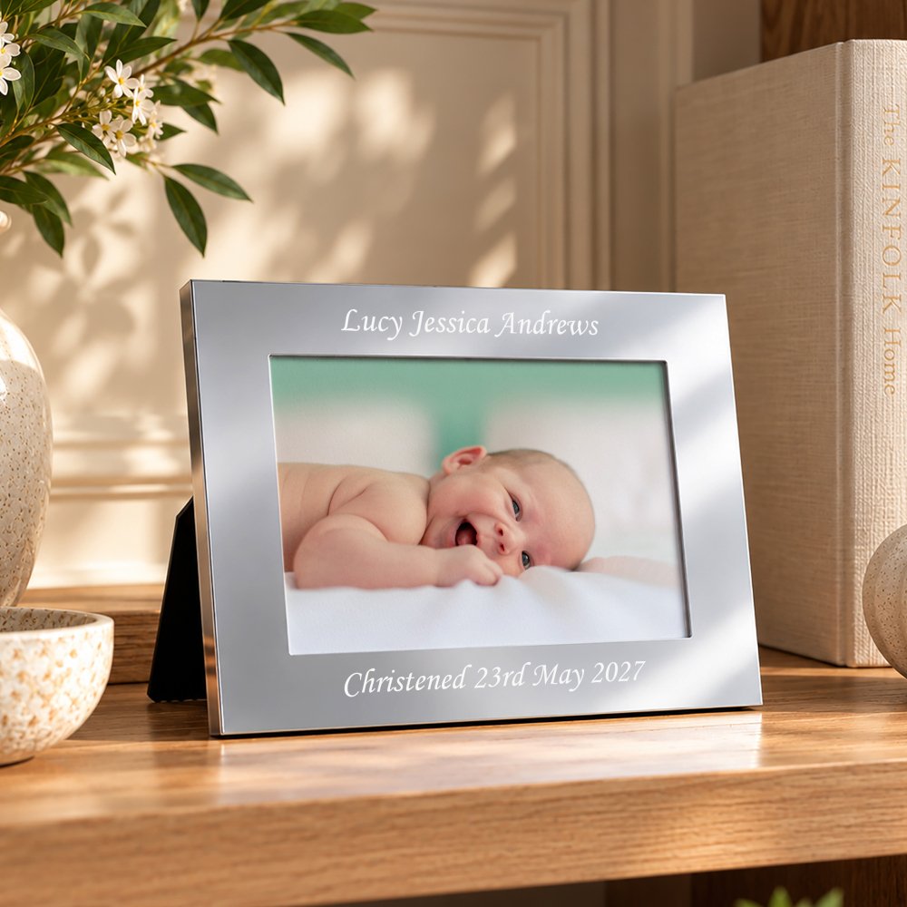 P0102F11 Personalised Any Message 6x4 Landscape Silver Finish Metal Photo Frame New 2