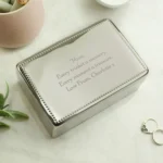 Personalised Any Message Rectangular Silver Nickel Plated Jewellery Box