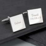 Personalised Wedding Role (1 Line) Silver Finish Square Cufflinks