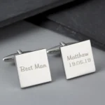 Personalised Wedding Role (1 Line) Silver Finish Square Cufflinks - Image 3