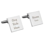 Personalised Wedding Role (3 Lines) Silver Finish Square Cufflinks - Image 4