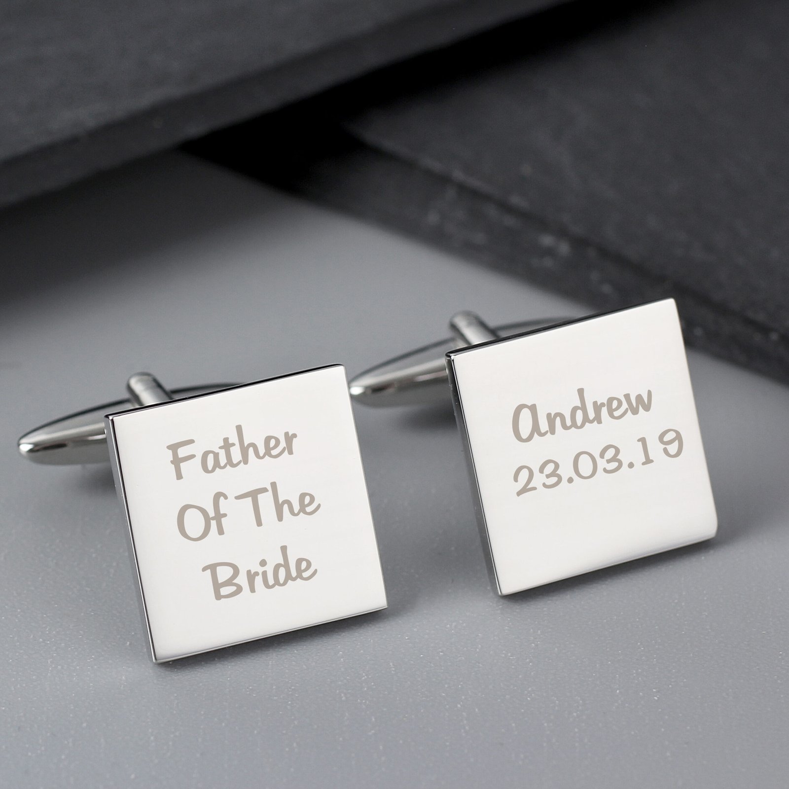 P0102G07 Personalised Wedding Role (3 Lines) Silver Finish Square Cufflinks Personalised Wedding Role (3 Lines) Silver Finish Square Cufflinks - Image 1