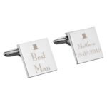 Personalised ‘Best Man’ Decorative Top Hat Motif Wedding Silver Finish Square Cufflinks - Image 3