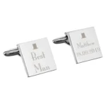 Personalised ‘Best Man’ Decorative Top Hat Motif Wedding Silver Rhodium Plated Square Cufflinks - Image 3