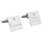 Personalised ‘Groom’ Decorative Top Hat Motif Wedding Silver Finish Square Cufflinks - Image 3