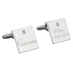 Personalised ‘Groom’ Decorative Top Hat Motif Wedding Silver Rhodium Plated Square Cufflinks - Image 3