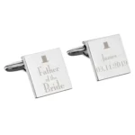 Personalised ‘Father of the Bride’ Decorative Top Hat Motif Wedding Silver Rhodium Plated Square Cufflinks - Image 3