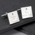 Personalised ‘Father of the Groom’ Decorative Top Hat Motif Wedding Silver Finish Square Cufflinks