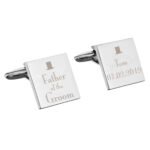 Personalised ‘Father of the Groom’ Decorative Top Hat Motif Wedding Silver Finish Square Cufflinks - Image 3