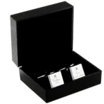 Personalised ‘Father of the Groom’ Decorative Top Hat Motif Wedding Silver Rhodium Plated Square Cufflinks - Image 2