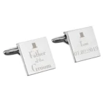 Personalised ‘Father of the Groom’ Decorative Top Hat Motif Wedding Silver Rhodium Plated Square Cufflinks - Image 3