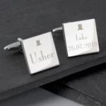 Personalised ‘Usher’ Decorative Top Hat Motif Wedding Silver Rhodium Plated Square Cufflinks