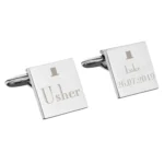 Personalised ‘Usher’ Decorative Top Hat Motif Wedding Silver Rhodium Plated Square Cufflinks - Image 3