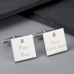 Personalised 'Page Boy' Decorative Top Hat Motif Wedding Silver Finish Square Cufflinks