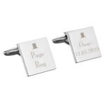 Personalised 'Page Boy' Decorative Top Hat Motif Wedding Silver Rhodium Plated Square Cufflinks - Image 3