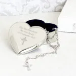 Personalised Rosary Beads & Heart Shaped Silver Nickel Plated Trinket Box