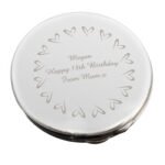 Personalised Small Hearts Design Round Silver Nickel Plated Compact Mirror - Image 7