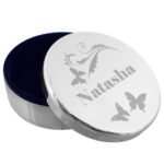 Personalised Butterfly Swirl Design Round Silver Nickel Plated Trinket Box - Image 2