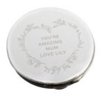Personalised Any Message Floral Heart Design Round Silver Nickel Plated Compact Mirror - Image 7