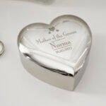 Personalised ‘Mother of the Groom’ Decorative Hearts Motif Wedding Heart Shaped Silver Nickel Plated Trinket Box