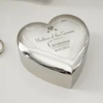 Personalised ‘Mother of the Groom’ Decorative Hearts Motif Wedding Heart Shaped Silver Nickel Plated Trinket Box - Image 4
