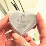 Personalised ‘Bridesmaid’ Decorative Hearts Motif Wedding Heart Shaped Silver Nickel Plated Trinket Box - Image 2