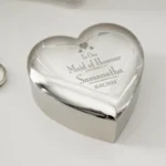 Personalised ‘Maid of Honour’ Decorative Hearts Motif Wedding Heart Shaped Silver Nickel Plated Trinket Box