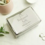 Personalised 'Bridesmaid' Decorative Hearts Motif Wedding Rectangular Silver Nickel Plated Jewellery Box - Image 4