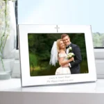 Personalised Any Message Cross Motif 7×5 Landscape Silver Aluminium Photo Frame
