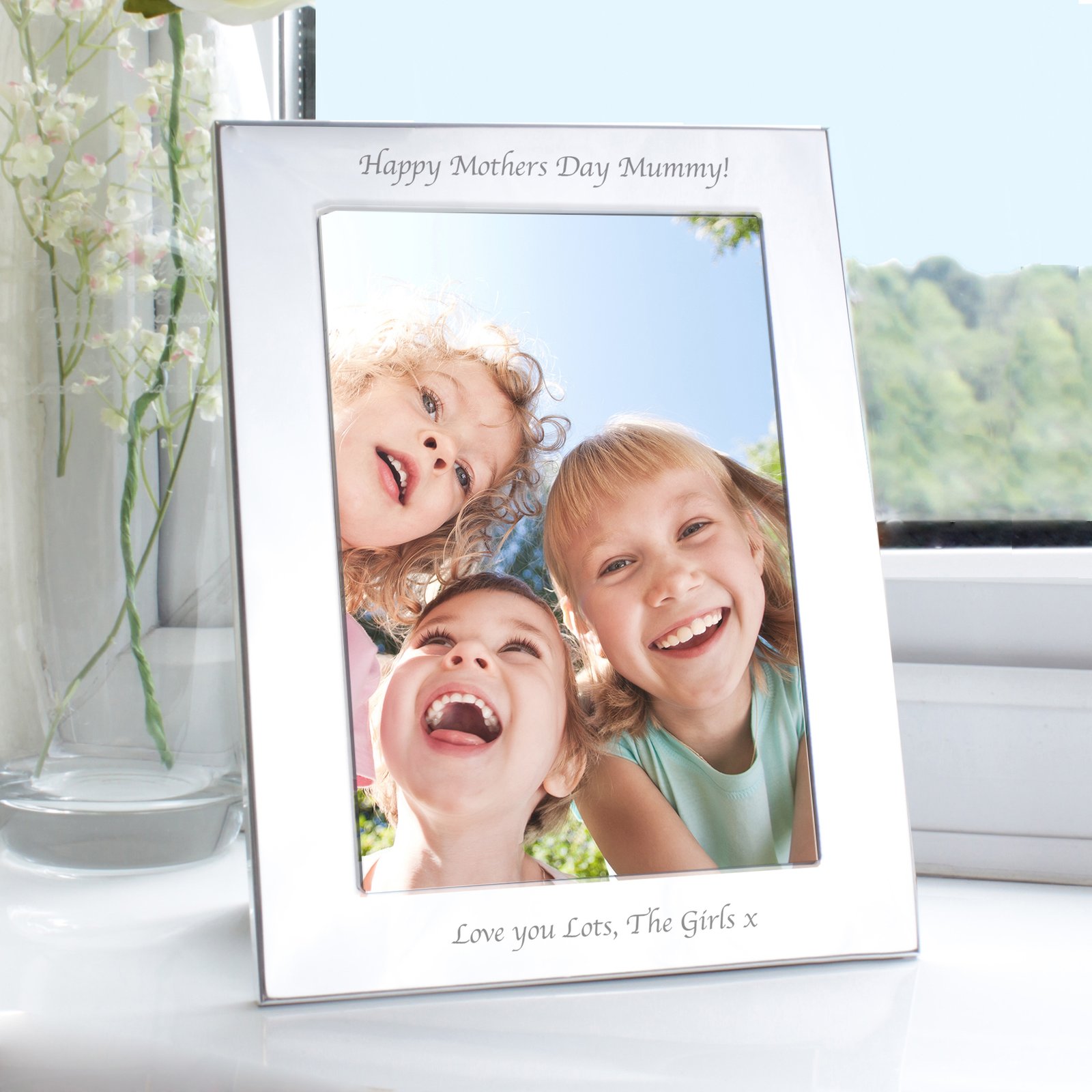P0102S60 Personalised Any Message 5x7 Portrait Silver Aluminium Photo Frame Personalised Any Message 5x7 Portrait Silver Aluminium Photo Frame - Image 1