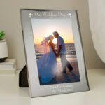 Personalised ‘Our Wedding Day’ Hearts Motif 5×7 Portrait Silver Aluminium Photo Frame