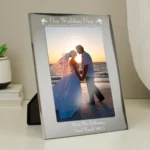 Personalised ‘Our Wedding Day’ Hearts Motif 5×7 Portrait Silver Aluminium Photo Frame