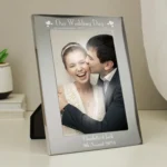 Personalised ‘Our Wedding Day’ Hearts Motif 5×7 Portrait Silver Aluminium Photo Frame - Image 3