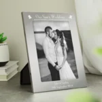 Personalised 'Our Son's Wedding' Top Hat Motif 5×7 Portrait Silver Aluminium Photo Frame - Image 2