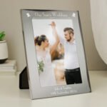 Personalised 'Our Son's Wedding' Top Hat Motif 5×7 Portrait Silver Aluminium Photo Frame