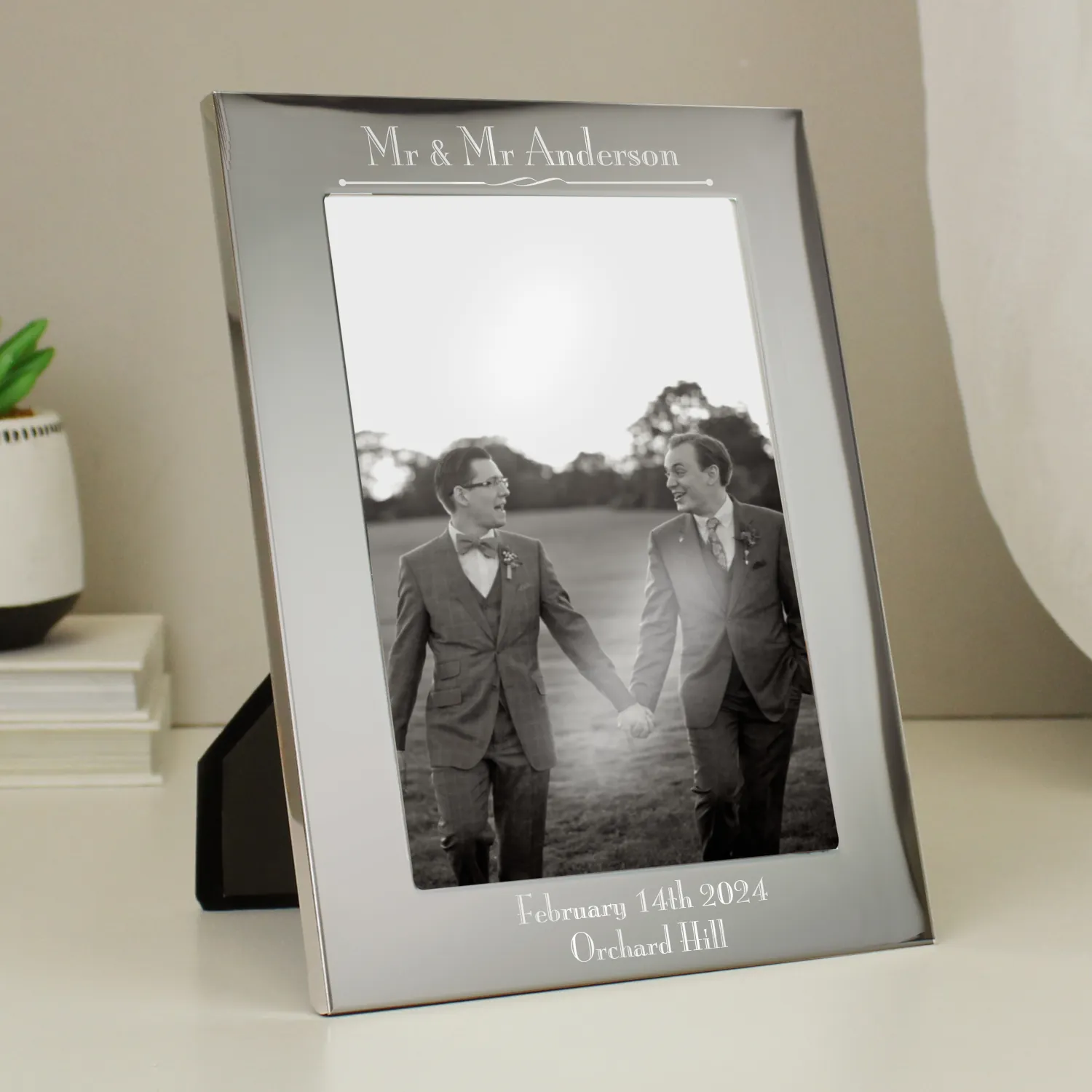 P0102S71 Personalised Any Message Decorative 5x7 Portrait Silver Aluminium Photo Frame Personalised Any Message Decorative 5x7 Portrait Silver Aluminium Photo Frame - Image 1