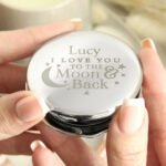 Personalised 'I Love You To The Moon & Back' Round Silver Nickel Plated Compact Mirror - Image 2