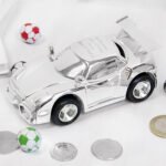 Personalised Any Message Silver Plated Racing Car Shaped Money Box