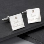 Personalised Any Role Decorative Top Hat Motif Wedding Silver Finish Square Cufflinks
