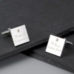 Personalised Any Role Decorative Top Hat Motif Wedding Silver Finish Square Cufflinks - Image 2